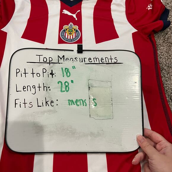 Men's Small Chivas Puma 2023/24 Home Replica Jersey - Red White Striped Collared - Picture 11 of 11